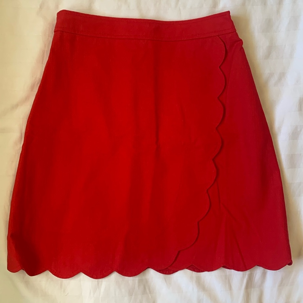 J Crew scalloped hem red A lined cotton lined skirt EUC